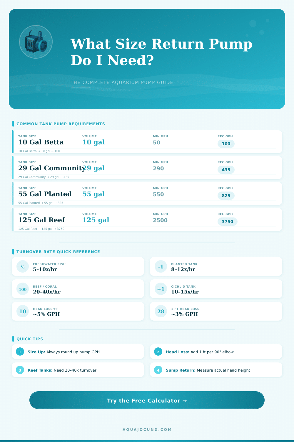 Aquarium Return Pump Size Calculator – Find the Right GPH