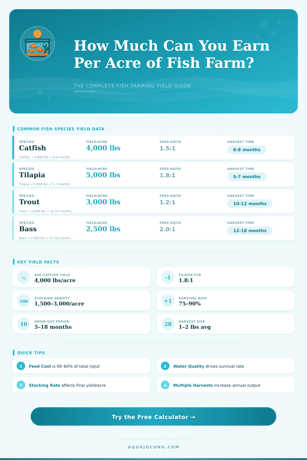 Fish Farming Profit Per Acre Calculator – Estimate Your Yield