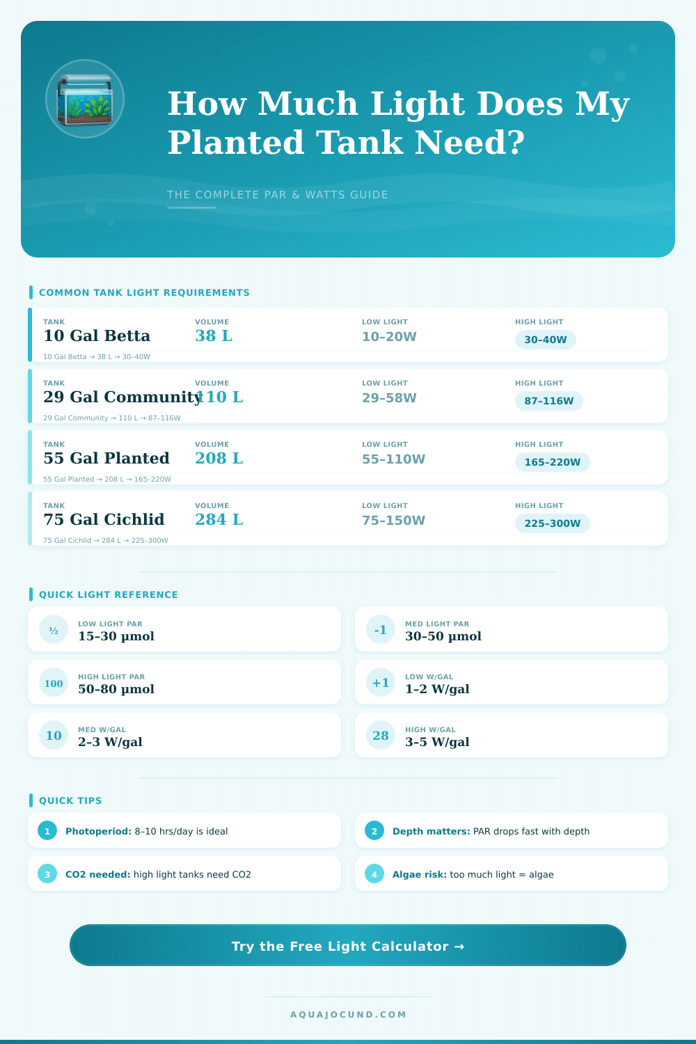 Planted Aquarium Light Calculator – Find the Right PAR & Watts