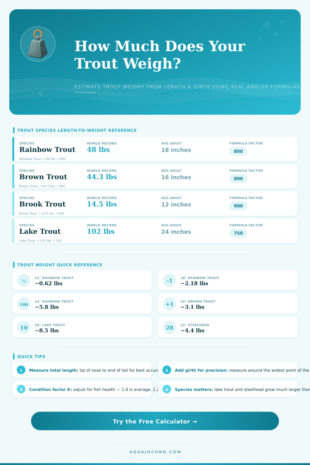Trout Weight Calculator – Estimate Rainbow, Brown & More by Length