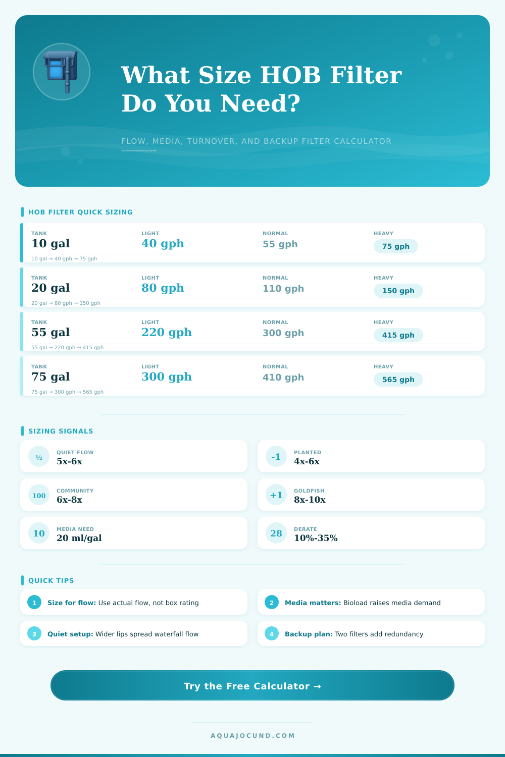 Hang-on-Back Filter Size Calculator