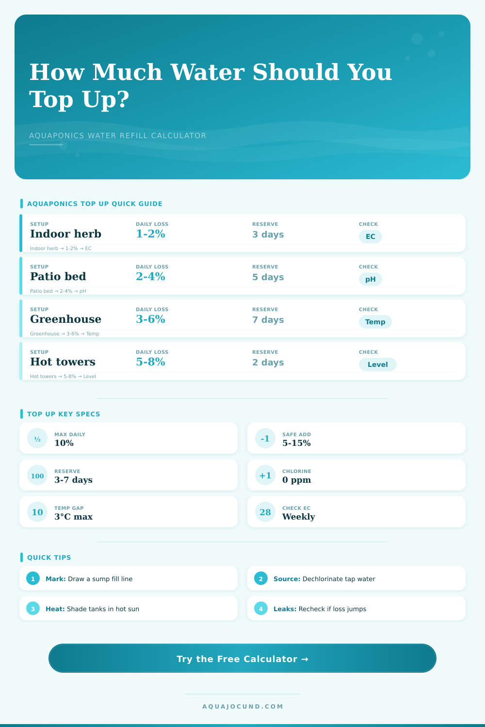 Aquaponics Water Top Up Calculator
