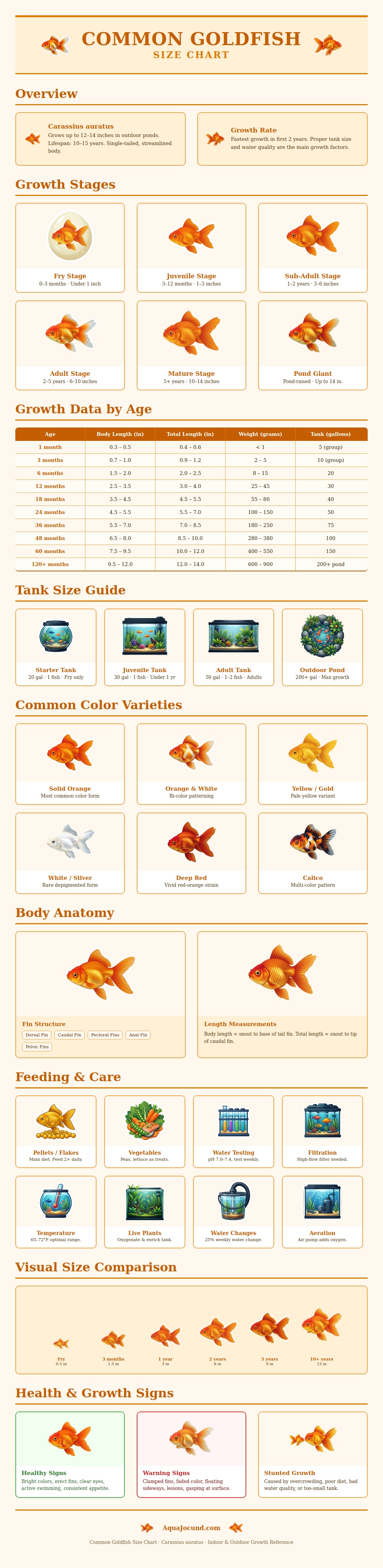 Common Goldfish Size Chart