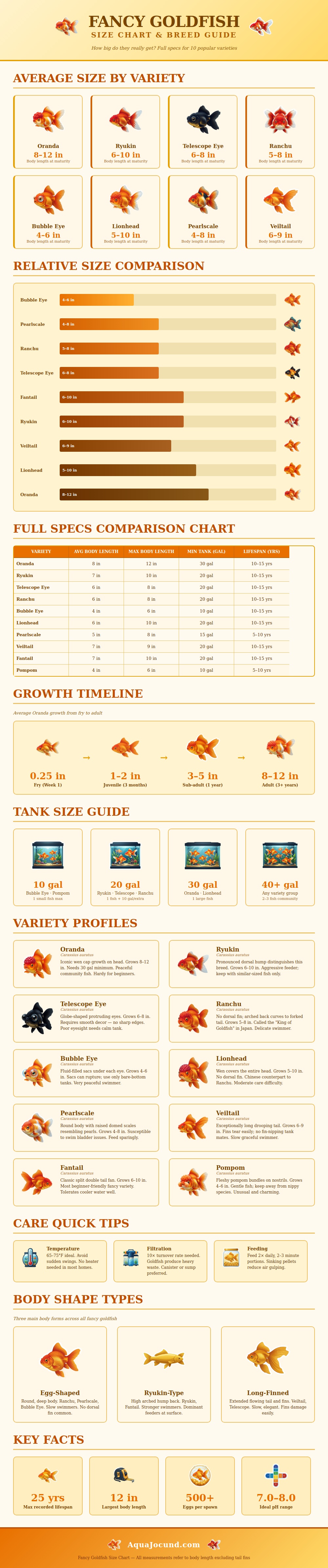 Fancy Goldfish Size Chart