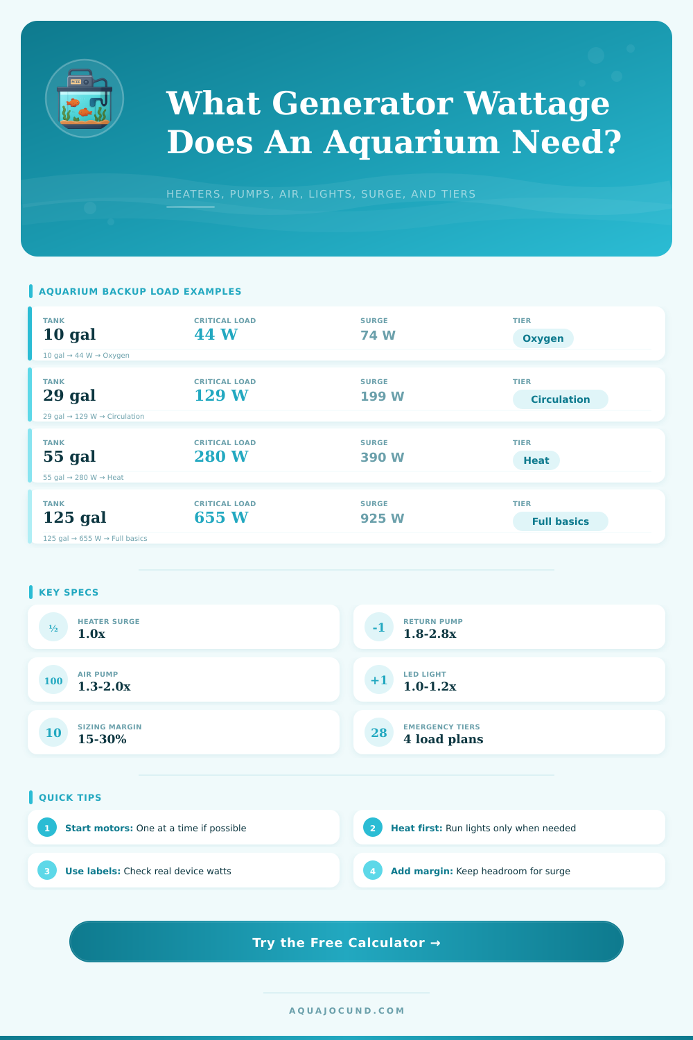 Generator Wattage Aquarium Calculator