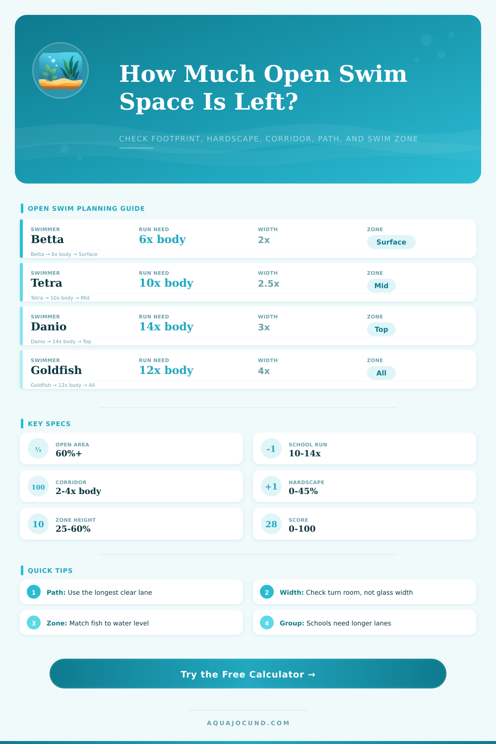 Open Swim Space Calculator for Aquariums