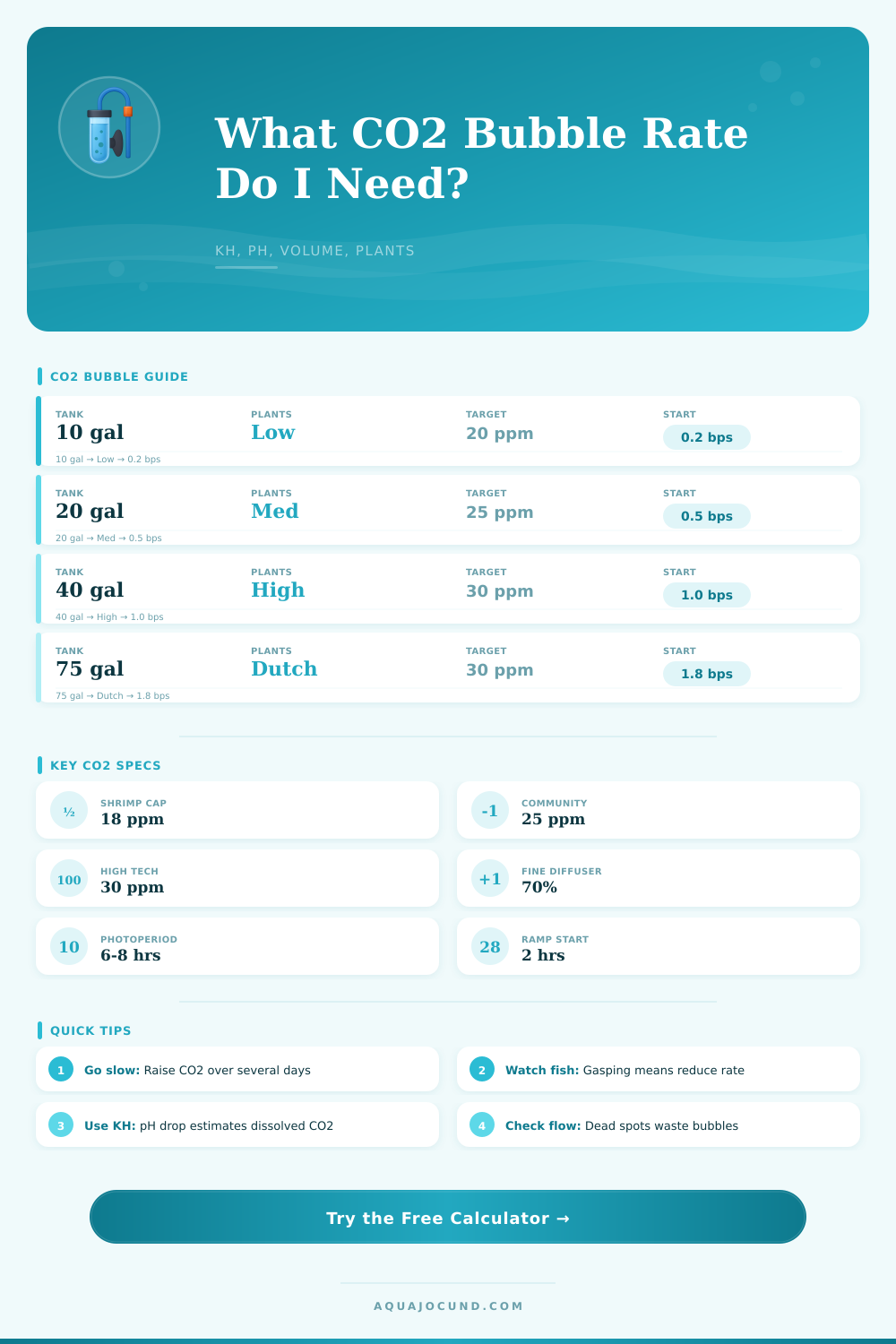 Planted Tank CO2 Bubble Rate Calculator